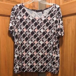 Notations Black and Pink Plaid 2X Short Sleeve Top